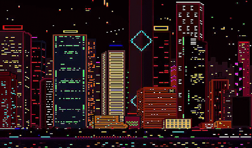 8-bit Colorful City Lights GIF