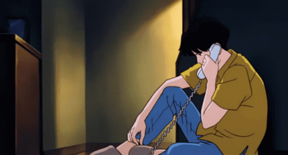 90S Anime Sad Telephone Call GIF