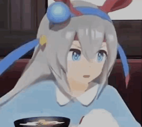 A 3D Anime Girl Is Eating A Bowl Of Soup . GIF