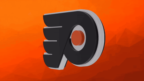 A 3D Logo For The Philadelphia Flyers Is Shown On An Orange Background GIF