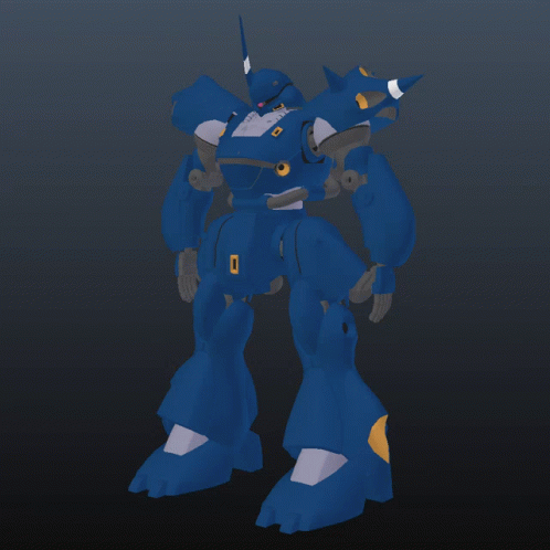 A 3D Model Of A Blue Robot With Yellow Lights On Its Feet GIF