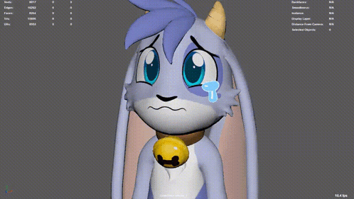 A 3D Model Of A Bunny With A Bell Around Its Neck Is Crying GIF