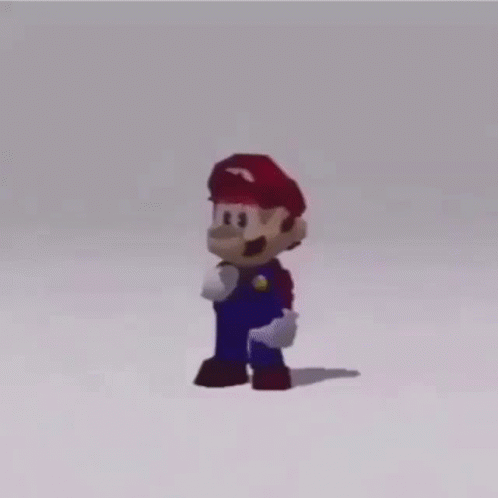 A 3D Model Of A Cartoon Character , Mario , Is Standing On A White Surface . GIF