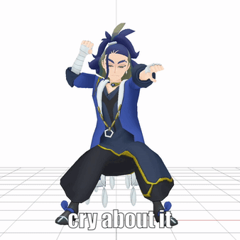 a 3d model of a cartoon character with the words cry about it below him