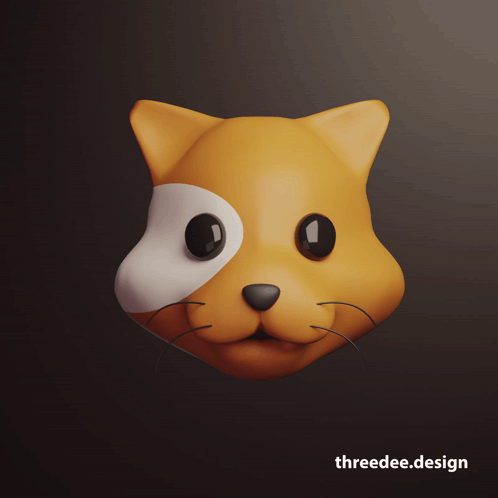 A 3D Model Of A Cat 'S Head With The Website Threedee.design Written Below It GIF