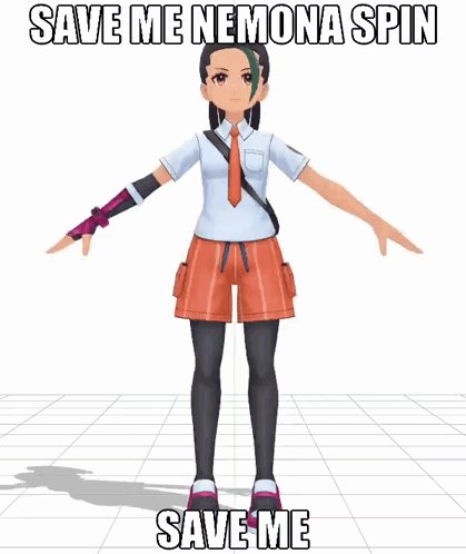 A 3D Model Of A Girl With The Words Save Me Nemona Spin Save Me GIF