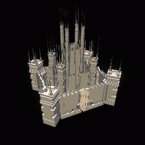 A 3D Model Of A Large Castle With A Black Background GIF