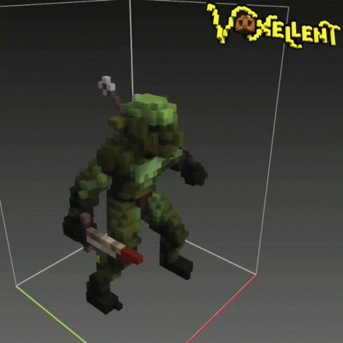 A 3D Model Of A Person With A Sword And The Word Voxeilent On The Bottom GIF