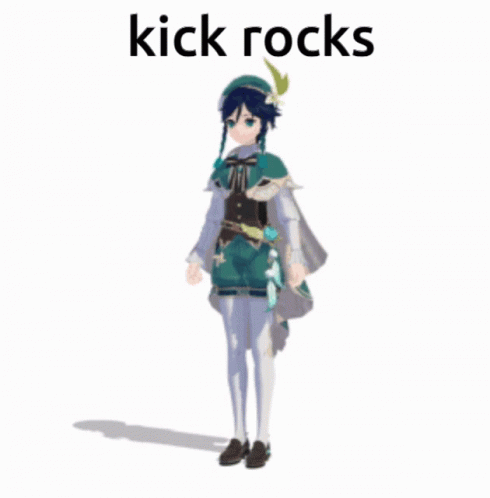 A 3D Model Of A Person With The Words Kick Rocks Above Them GIF