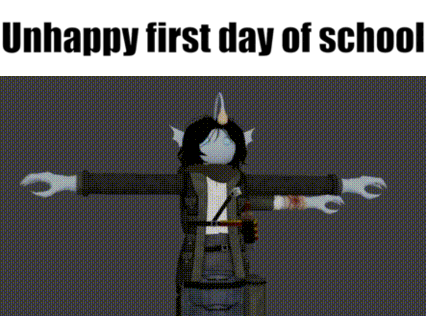 A 3D Model Of A Person With The Words `` Unhappy First Day Of School '' On The Bottom . GIF