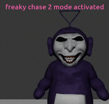 A 3D Model Of A Purple Teletubbies Character With A Freaky Chase 2 Mode Activated GIF
