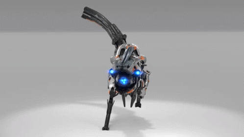 A 3D Model Of A Robot With A Blue Light On Its Head GIF