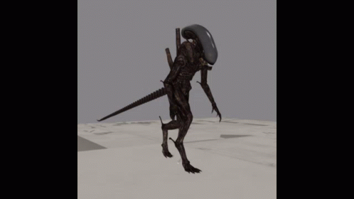 A 3D Model Of An Alien Walking On A Gray Surface GIF