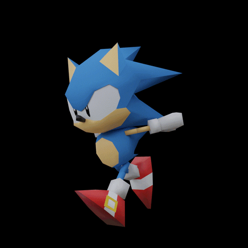 A 3D Model Of Sonic The Hedgehog Is Walking On A Black Background GIF