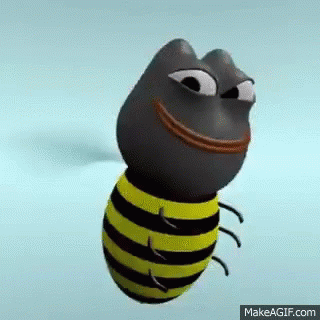 A 3D Rendering Of A Bee With A Frog Face And A Smile On Its Face . GIF