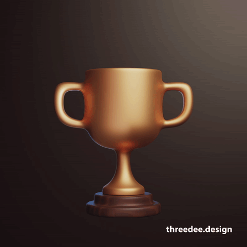 A 3D Rendering Of A Gold Trophy With The Website Threedee.design Written Below It GIF