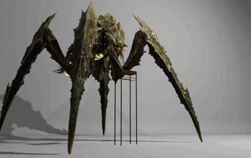 A 3D Rendering Of A Monster Standing Next To A Small Table GIF