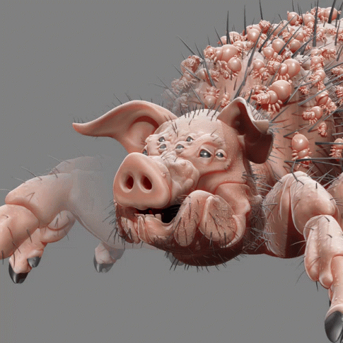 A 3D Rendering Of A Pig With A Lot Of Spikes On It GIF