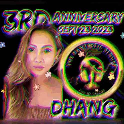 a 3rd anniversary poster with a woman and flowers