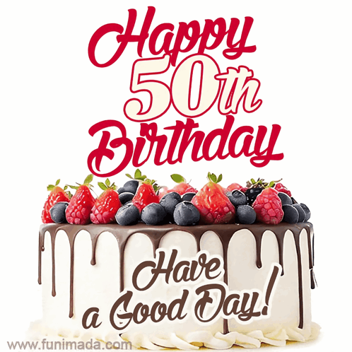 A 50Th Birthday Cake With Berries And Chocolate Icing GIF