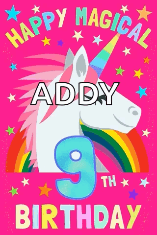 A 9Th Birthday Card With A Unicorn And A Rainbow . GIF