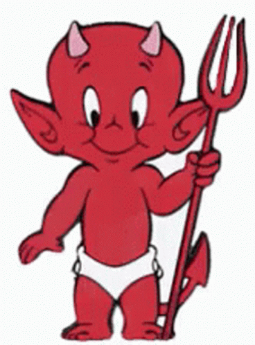 A Baby Devil Is Holding A Trident And Wearing A Diaper GIF