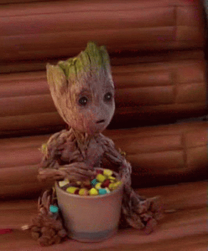 Baby Groot Eating Cereal From Cup GIF