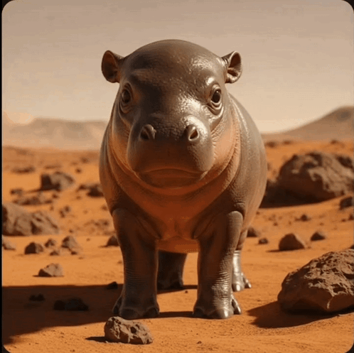 A Baby Hippopotamus Is Standing In The Desert GIF