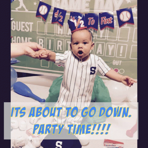 A Baby In A Baseball Uniform With The Letter S On His Chest GIF