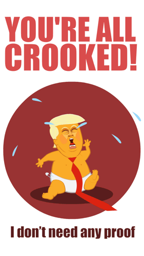 A Baby In A Diaper With The Words You 'Re All Crooked I Don 'T Need Any Proof On The Bottom GIF