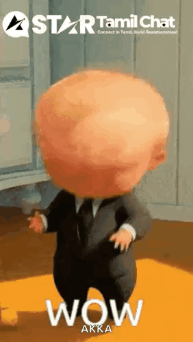 A Baby In A Suit And Tie Is Dancing With The Words Wow Akka On The Bottom . GIF