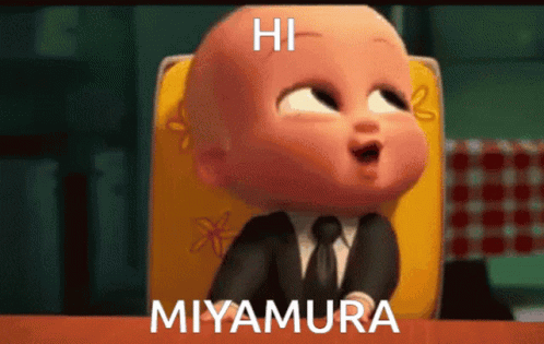 A Baby In A Suit And Tie Is Sitting In A Chair And Says Hi Miyamura GIF