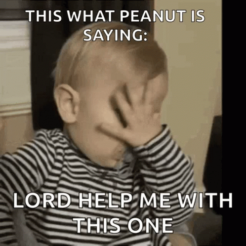 A Baby Is Covering His Face With His Hand And Says " This What Peanut Is Saying Lord Help Me With This One " GIF