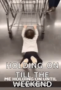 A Baby Is Crawling Under A Shopping Cart . GIF