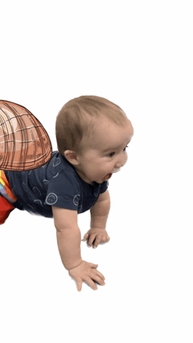 A Baby Is Crawling With A Drawing Of A Shell On His Back GIF