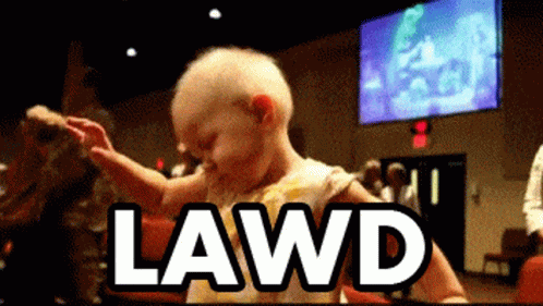A Baby Is Dancing In Front Of A Sign That Says Lawd On It GIF