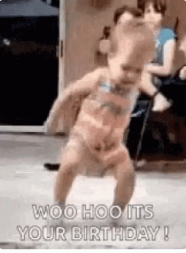 A Baby Is Dancing On The Floor With The Words `` Woo Hoo It 'S Your Birthday ! '' GIF