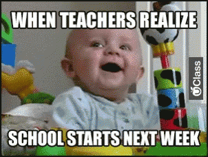 A Baby Is Holding A Stack Of Blocks With A Caption That Says When Teachers Realize School Starts Next Week GIF