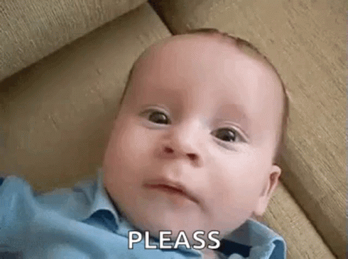 A Baby Is Laying On A Couch And Making A Funny Face While Saying Please . GIF