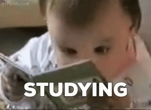 A Baby Is Reading A Book And The Word Studying Is On The Bottom Of The Picture . GIF