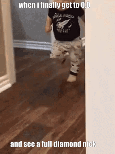 Baby Running In Hallway With Diamond Nick Caption GIF