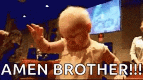 A Baby Is Saying Amen Brother In A Church GIF
