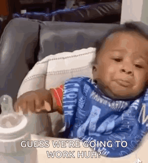A Baby Is Sitting In A High Chair Drinking From A Bottle And Crying . GIF