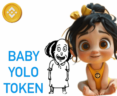 A Baby Is Sitting Next To A Drawing Of A Man With The Words Baby Yolo Token Below It GIF