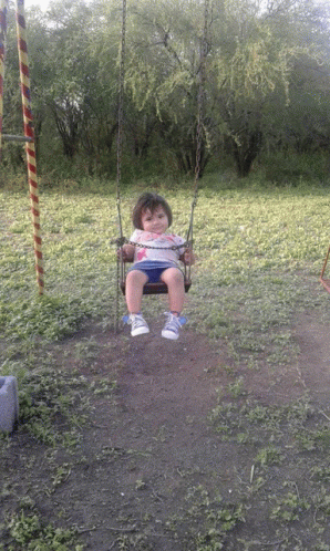 A Baby Is Sitting On A Swing In A Field GIF
