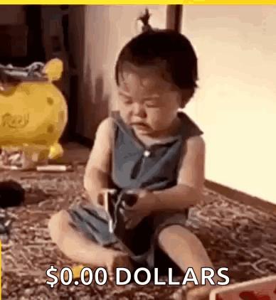 a baby is sitting on the floor playing with a toy and holding a cell phone .