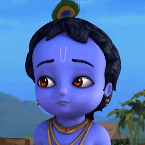 A Baby Krishna With A Peacock Feather On His Head GIF