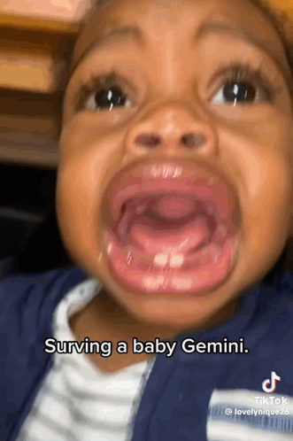 A Baby Making A Funny Face With The Words Surviving A Baby Gemini GIF
