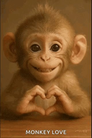 A Baby Monkey Is Making A Heart Shape With Its Hands . GIF