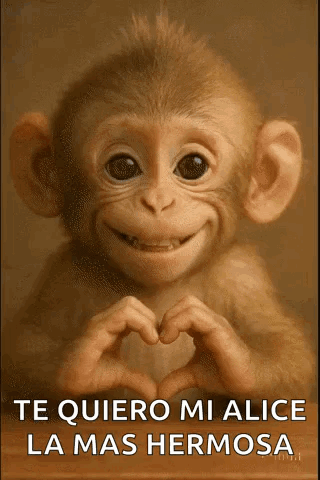 A Baby Monkey Is Smiling And Making A Heart Shape With Its Hands . GIF